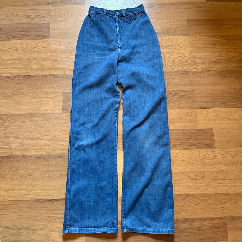 Women's Vintage 1970's Jones Juniors Midwash Denim High Waisted Blue Jeans Sz XS